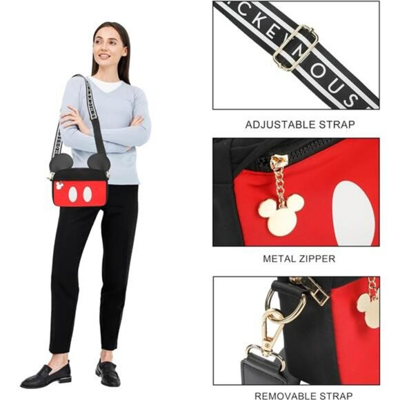 Mickey Mouse Ears Crossbody Bag Black Small Disney Purse with Zip Pockets - Picture 4 of 8